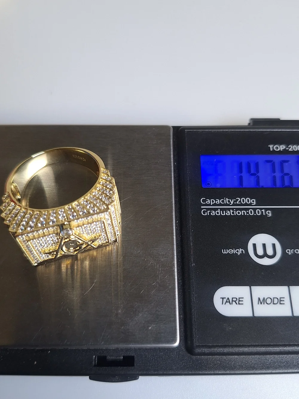 Gold Over 925 Sterling Silver Size 13 Masonic Cubiz Zirconia Ring